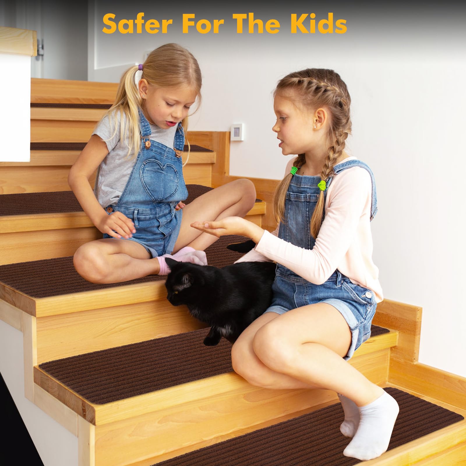 15 Stück Treppenstufen Matten stufenmatten selbstklebend, Anti-Rutsch Treppenmatten Selbstklebend Treppenteppich Rechteckig Rutschschutz Stufenteppich Treppenvorleger für Kinder Haustiere (76x20cm)