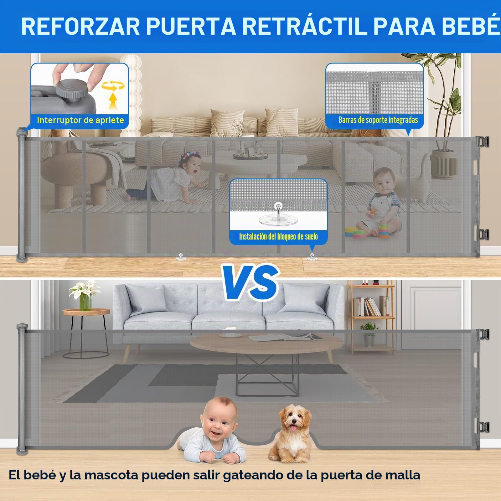 Puerta Seguridad Bebé Extensibles, 0-300 cm Barrera Seguridad Niños y Perros, Vallas de Seguridad para Niños Escaleras y Pasillos, Interiores y Exteriores (Gris)
