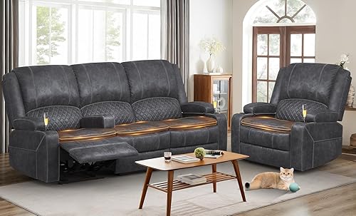 Miniatura 1 de Juego de sofá reclinable de 3 plazas con cojín de 2 niveles, 3+1 piezas en la sala de estar, sofá reclinable de 3 plazas, tela de terciopelo con