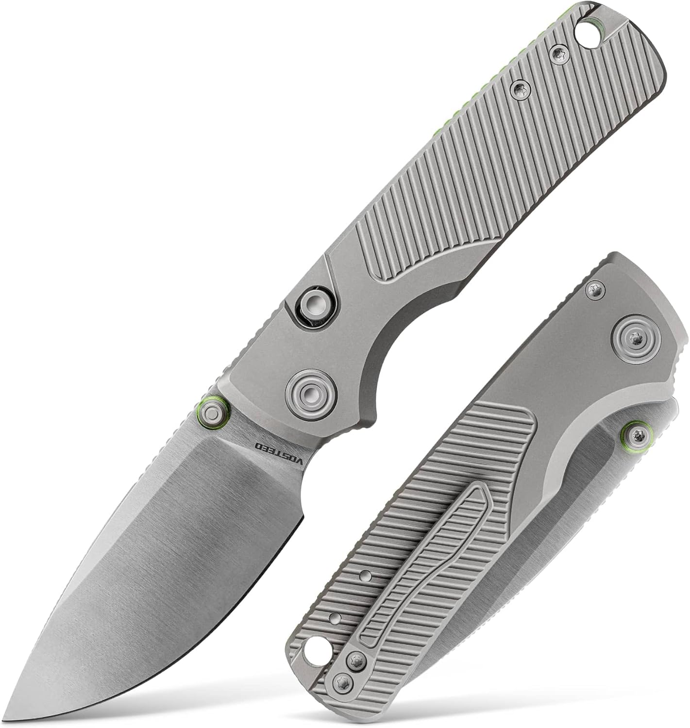 Vosteed Porcupine TiSlim Ultra Thin EDC Pocket Knife - 3.04" 154CM Black Stonewash Blade - Top Liner Lock, Dim Gray Titanium Handle - EDC Knife Fishing Folding Knife - A4804