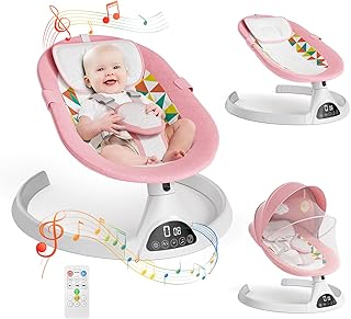 Biebuxo Electric Baby Bouncer,APP Baby Swing Chair Bluetooth Enabled Baby Bouncing Chair with 5 Swing Speed Portable Soothing Baby Chair with Motion & Sounds for Newborn
