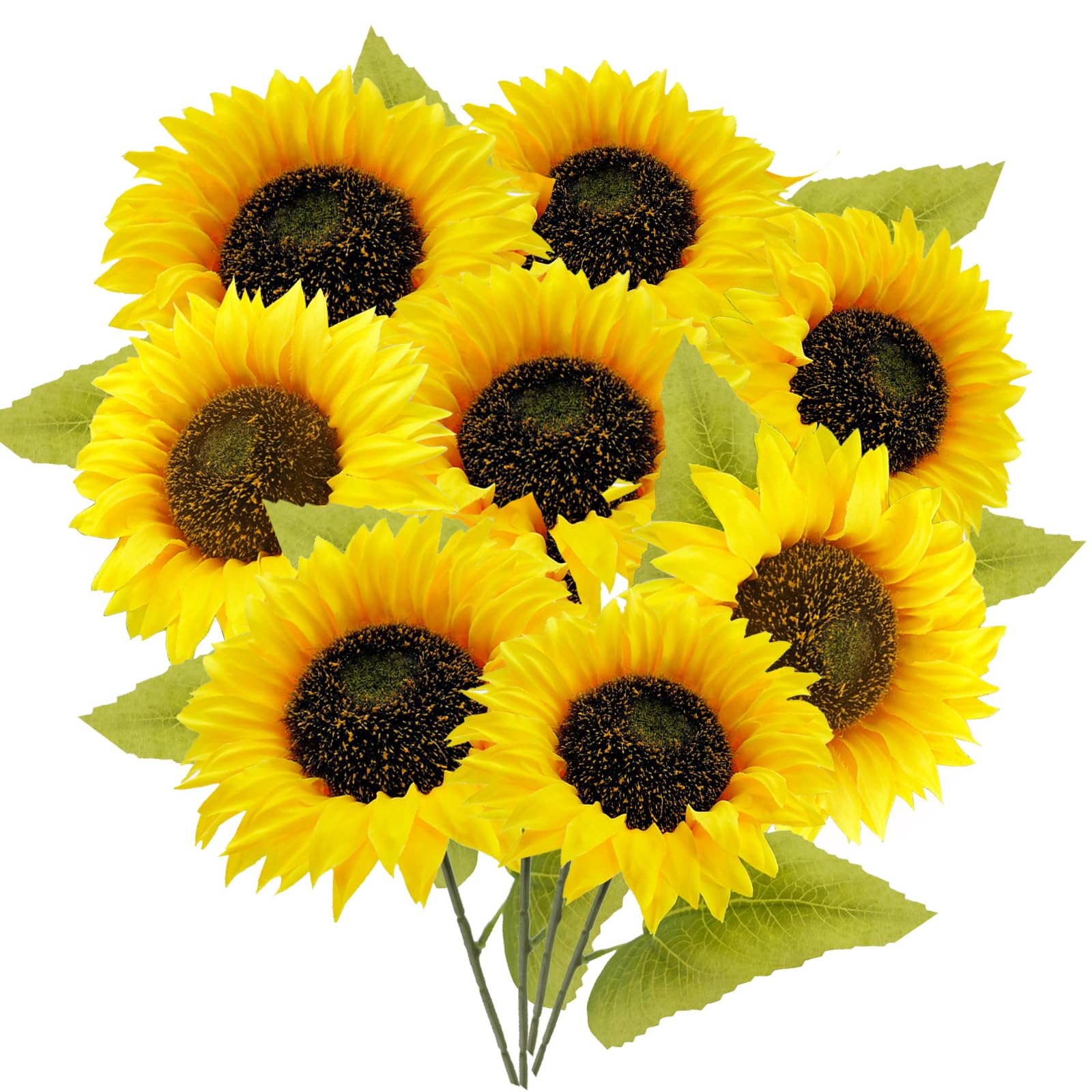 Lunyloer Artificial Sunflowers, 8pcs Single Stem Fake Sunflowers