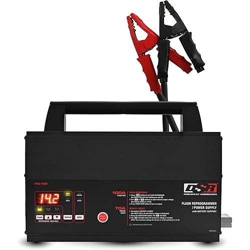 Schumacher Electric 100A Car Battery Charger and Power Supply, DSR Professional Grade, Service Mode, Flash Reprogram, Boost Charge, for 12V Automotive and Marine Batteries, INC100