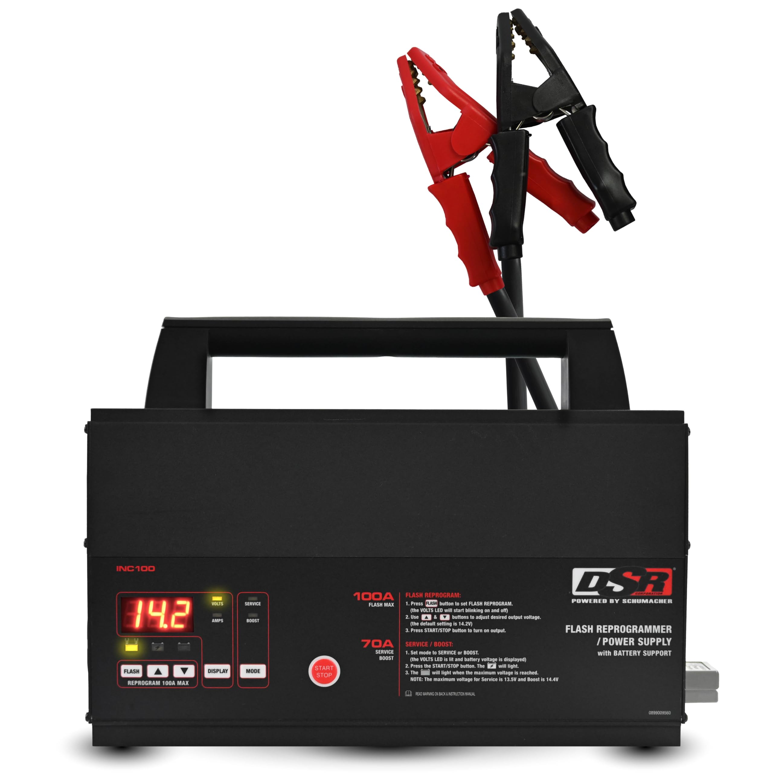 DSR Pro, 100A Heavy-Duty Car Battery Charger and Power Supply, Service Mode, Flash Reprogram, Boost Charge, Professional Grade, for 12V Automotive and Marine Batteries, INC100