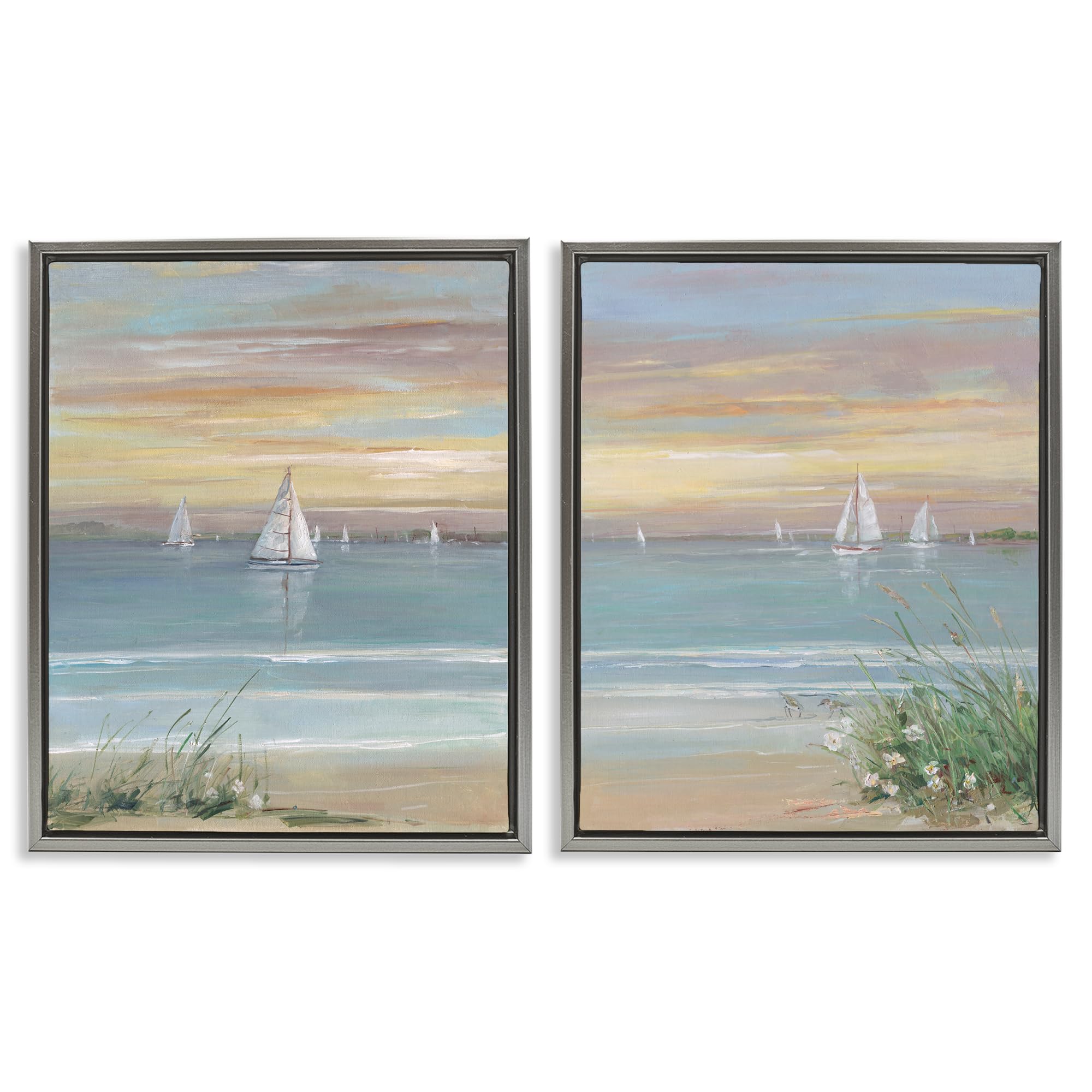 Stupell Industries 'Summer Shore Panorama', 2pc Floating Frame Art Set 2, Gray, 17 x 21 Inches, Easy to Hang and Sturdy, Made in USA, by Sally Swatland