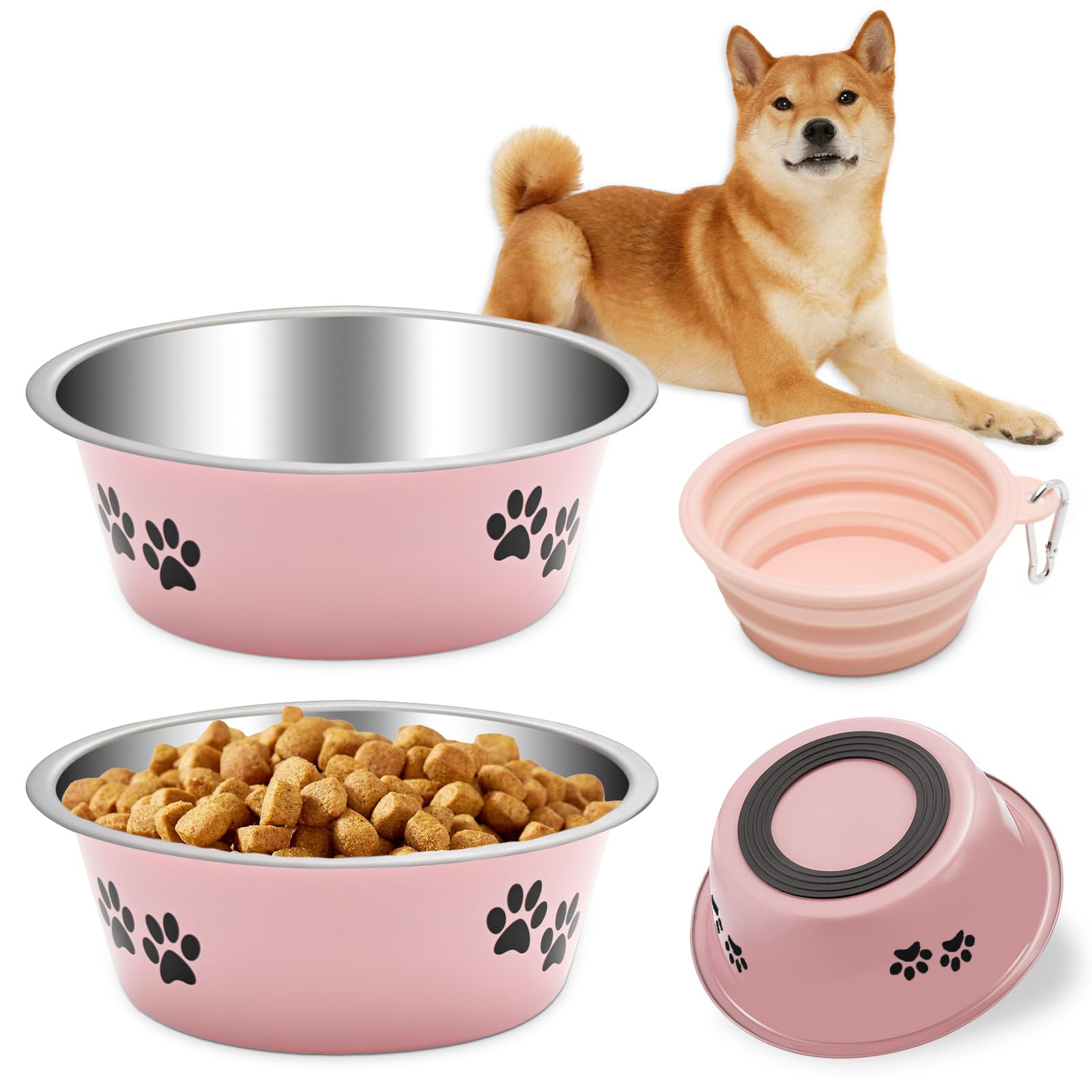 2 Pack Stainless Steel Dog Bowls, Dog Food Water Bowls with Non Slip Bottom, Metal Pet Feeding Bowls for Small Medium Large Dogs, 1560ML