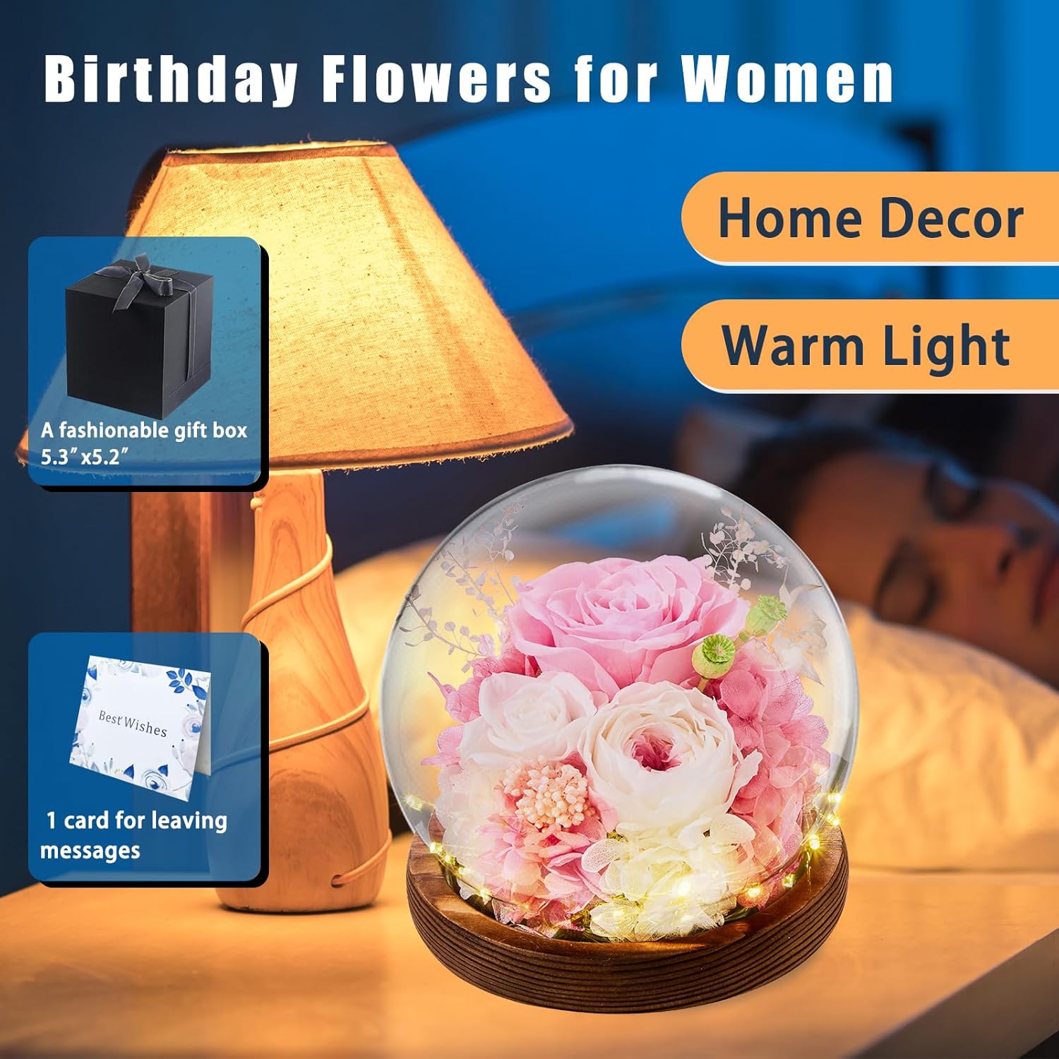 Forever Flowers Gifts for Mom .Birthday Gifts for Women, Preserved Flowers in Glass Fresh Flowers for Delivery Prime Pink Roses for Grandma Sister Daughter - Image 3