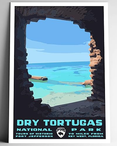 Dry Tortugas National Park Vintage-Style Travel Poster - 8x10-12x18-18x24-24x36 4x6 Postcard WPA Style Florida Art Print USA Fort Jefferson (12x18 Dry Tortugas National Park Vintage-Style Travel Poster - 8x10-12x18-18x24-24x36 4x6 Postcard WPA Style Florida Art Print USA Fort Jefferson (12x18