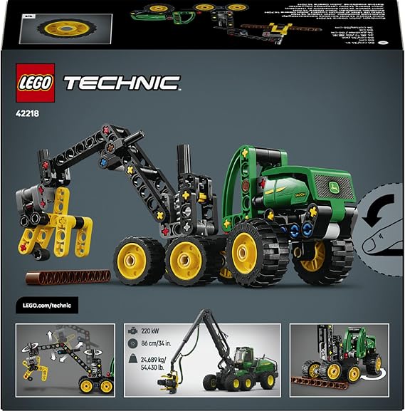 LEGO Technic John Deere 1470H Tekerlekli Orman Makinesi 42218 | 7 Yaş ve Üzeri Kız ve Erkek Çocuklar için Çalışan Kepçe ve Kütük İçeren Oyuncak Yapım Seti, Hediye Fikri (117 Parça)