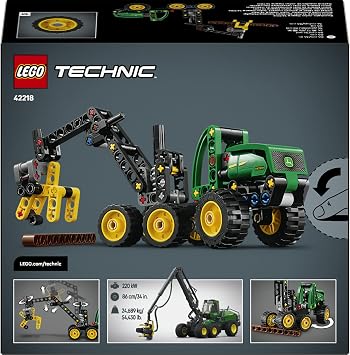 LEGO Technic John Deere 1470H Tekerlekli Orman Makinesi 42218 | 7 Yaş ve Üzeri Kız ve Erkek Çocuklar için Çalışan Kepçe ve Kütük İçeren Oyuncak Yapım Seti, Hediye Fikri (117 Parça)