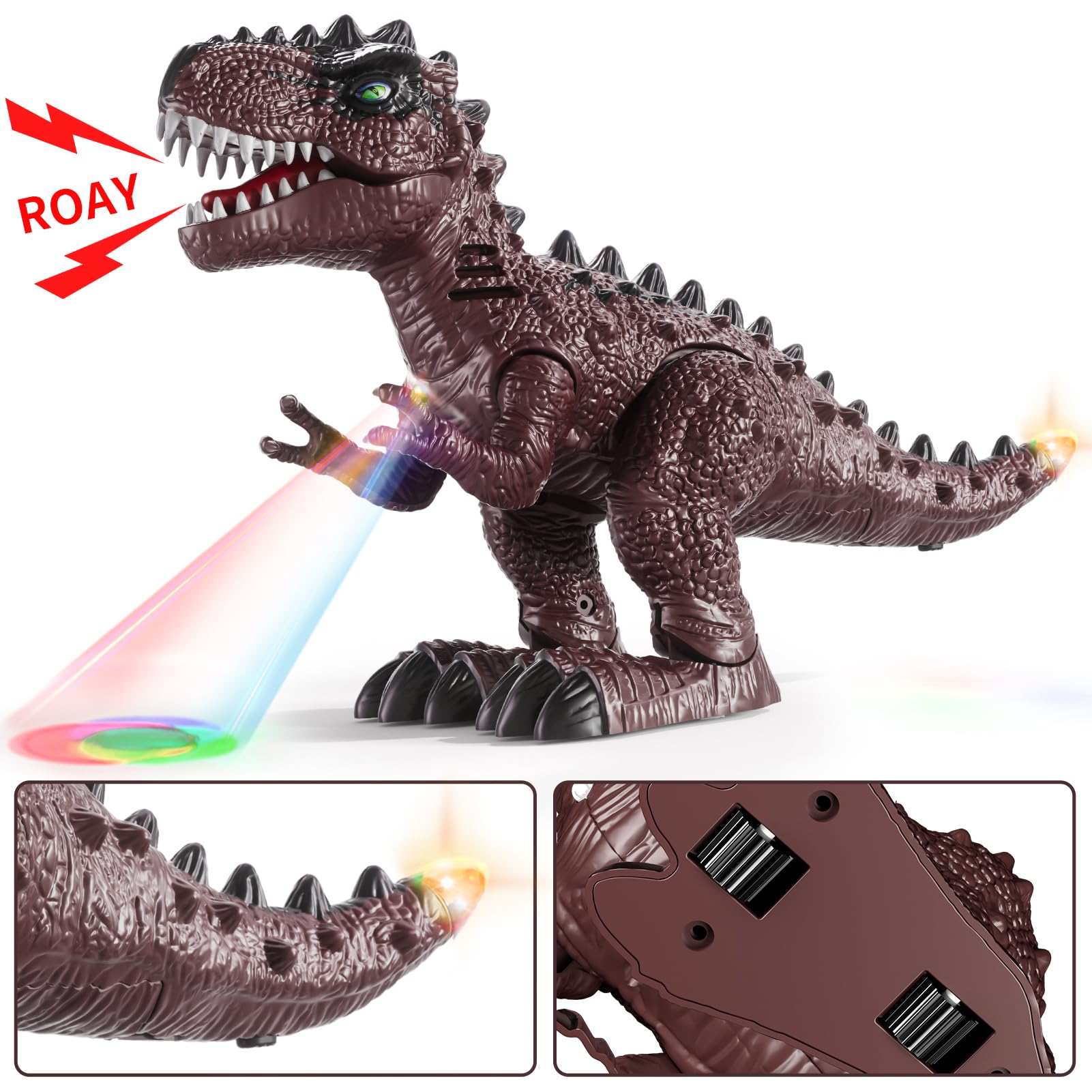 3-Pack Electronic Walking Dinosaur Toys for Toddlers 2-4, Moving Dinosaurs Toys with Lights, Roaring Sounds, T-Rex - Image 3