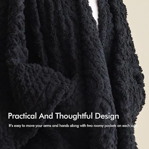 Miniatura 3 de Royoliving Manta de vellón Sherpa con bolsillos para adultos, manta de felpa ultrasuave para TV (negro, 58 x 64 pulgadas)