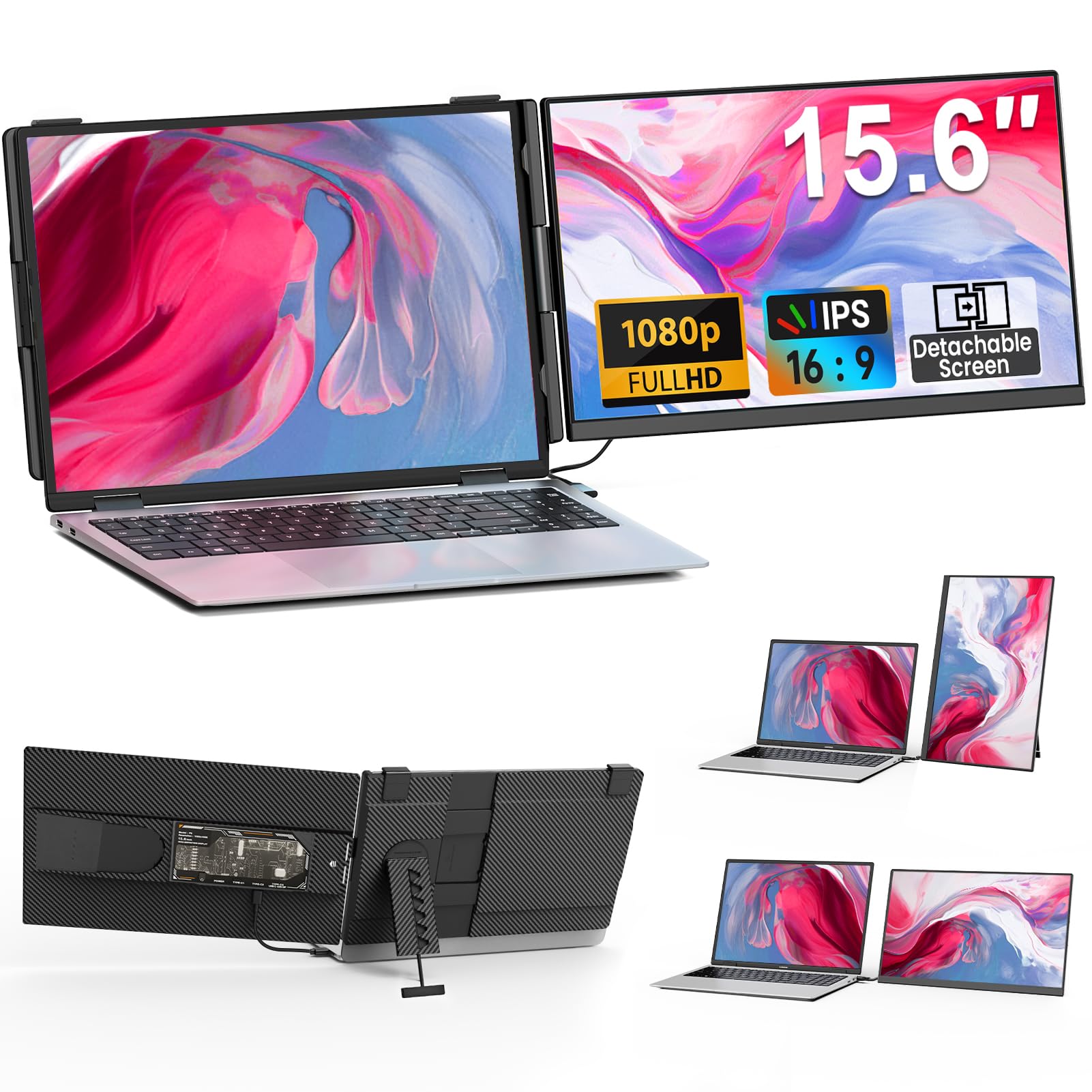 Photo 1 of Cevaton Laptop Screen Extender - 15.6" FHD 1080P Portable Monitor for Laptop, Detachable & Plug and Play Dual Monitor Extender for 13"-17.3" Laptops, Compatible with Wins/Mac/Android/Chrome