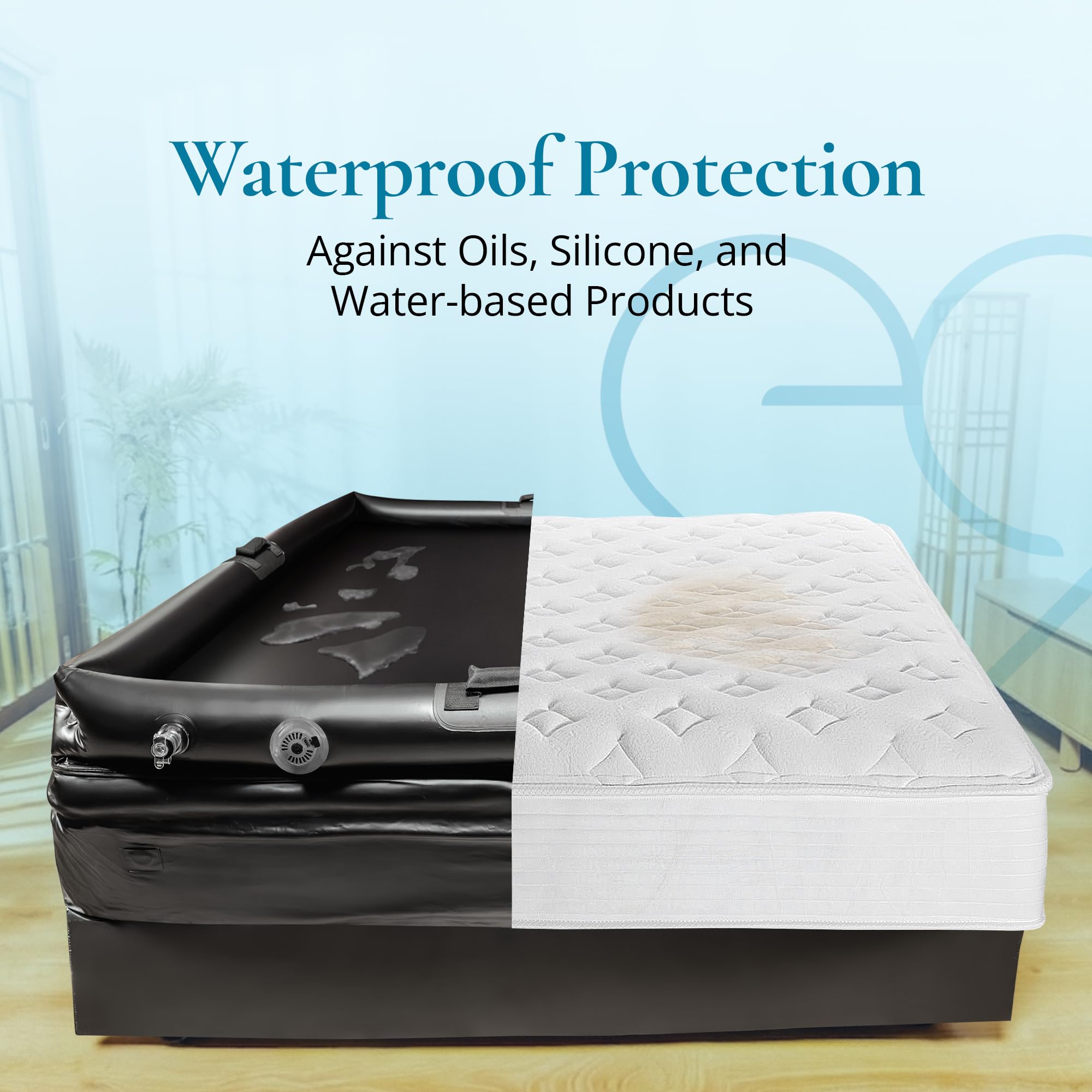 Drap de massage gonflable Flownest, format Queen (152 x 203 cm) | Drap en vinyle imperméable 2-en-1 avec anneau de piscine gonflable amovible et pompe USB-C intégrée : tapis de massage glissant en PVC