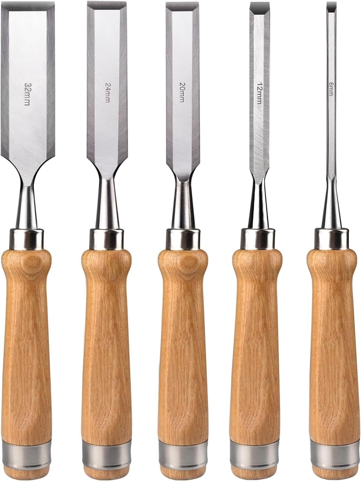 THE WHITE SHOP Wood Chisel Set,5 Pieces CR-V Steel Beveled Edge Blade Chisel for Woodworking Carpenter Gouge-1/4",1/2",3/4",1",1-1/4"