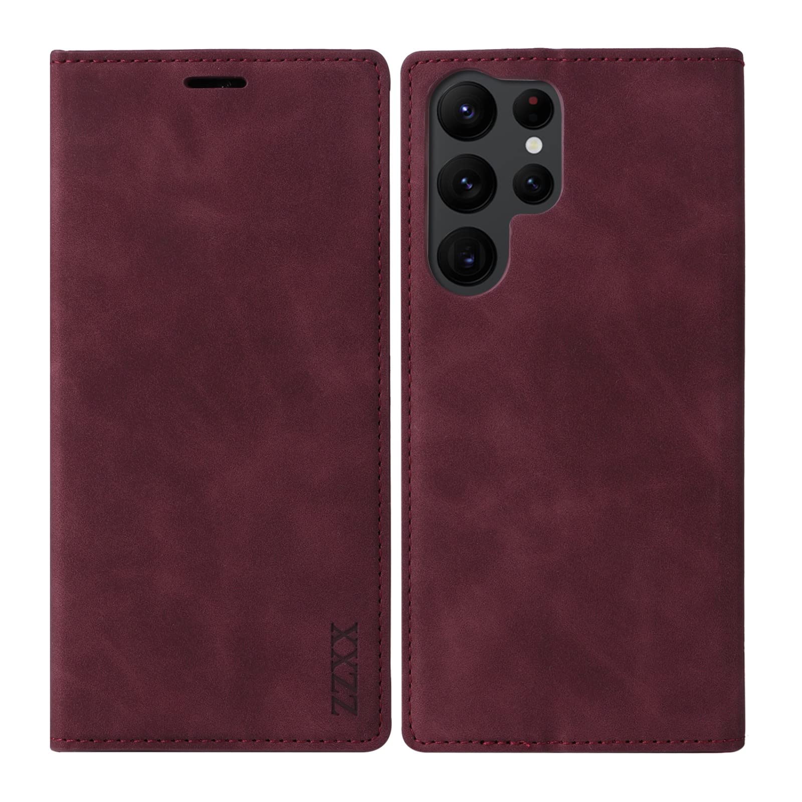 Samsung Galaxy S22 Ultra Case Wallet with RFID Blocking, Card Slot, Photo Frame, Kickstand, Magnetic, Soft Leather Flip Fold Case (Wine Red-6.8 inch)