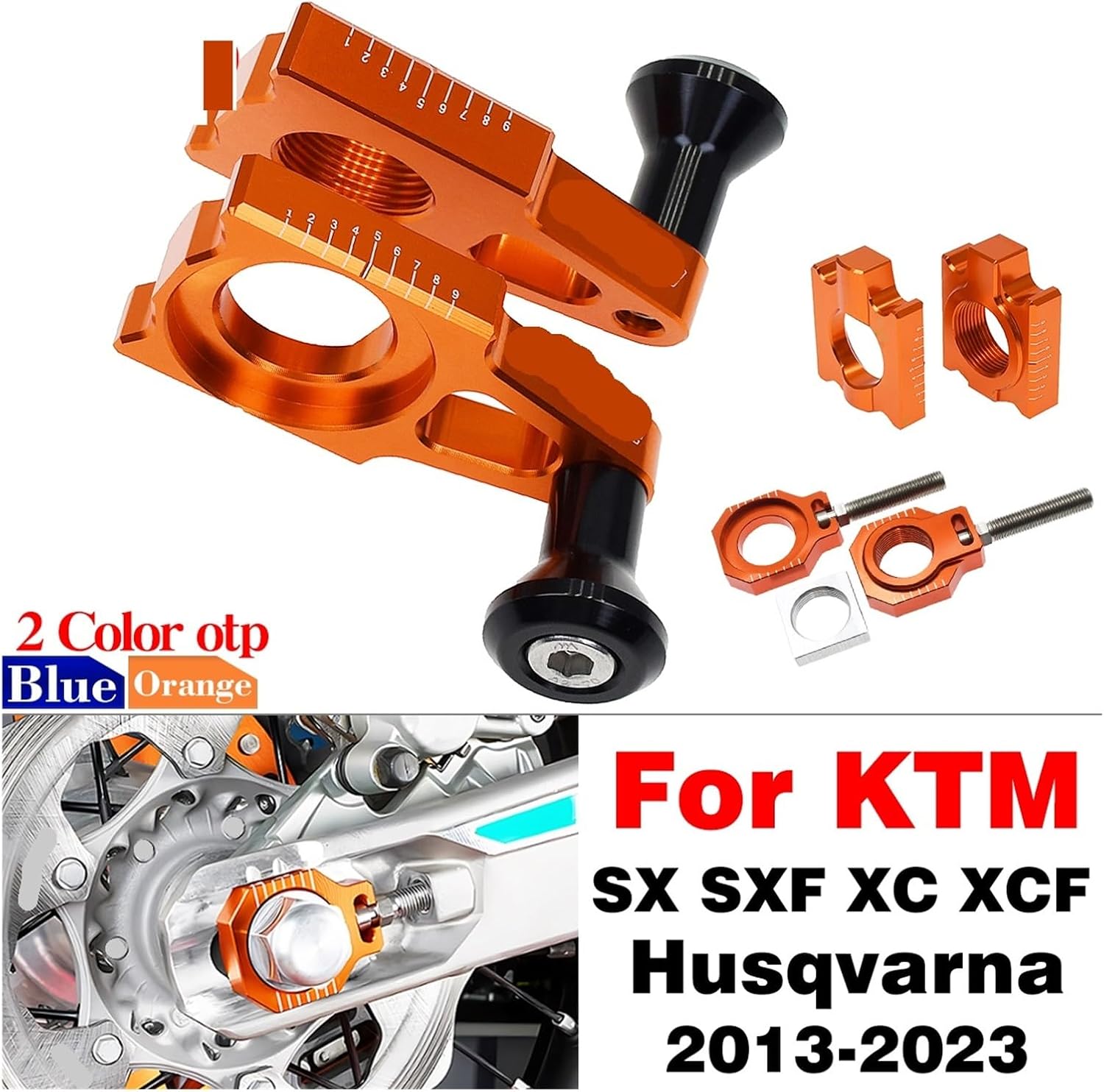 Compatible With SX SXF XC XCF 125 250 300 350 450 CNC 25mm Rear Chain Axle Blocks Chain Adjuster Husqvarna TC TX FC FS FX 2013-2022 2023(25mm C Orange)