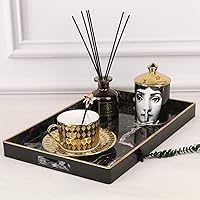 Vista 3 de Zosenley Bandeja decorativa, bandeja de plástico de mármol con asas, bandeja rectangular de tocador y bandeja de servir para baño, cocina, otomana