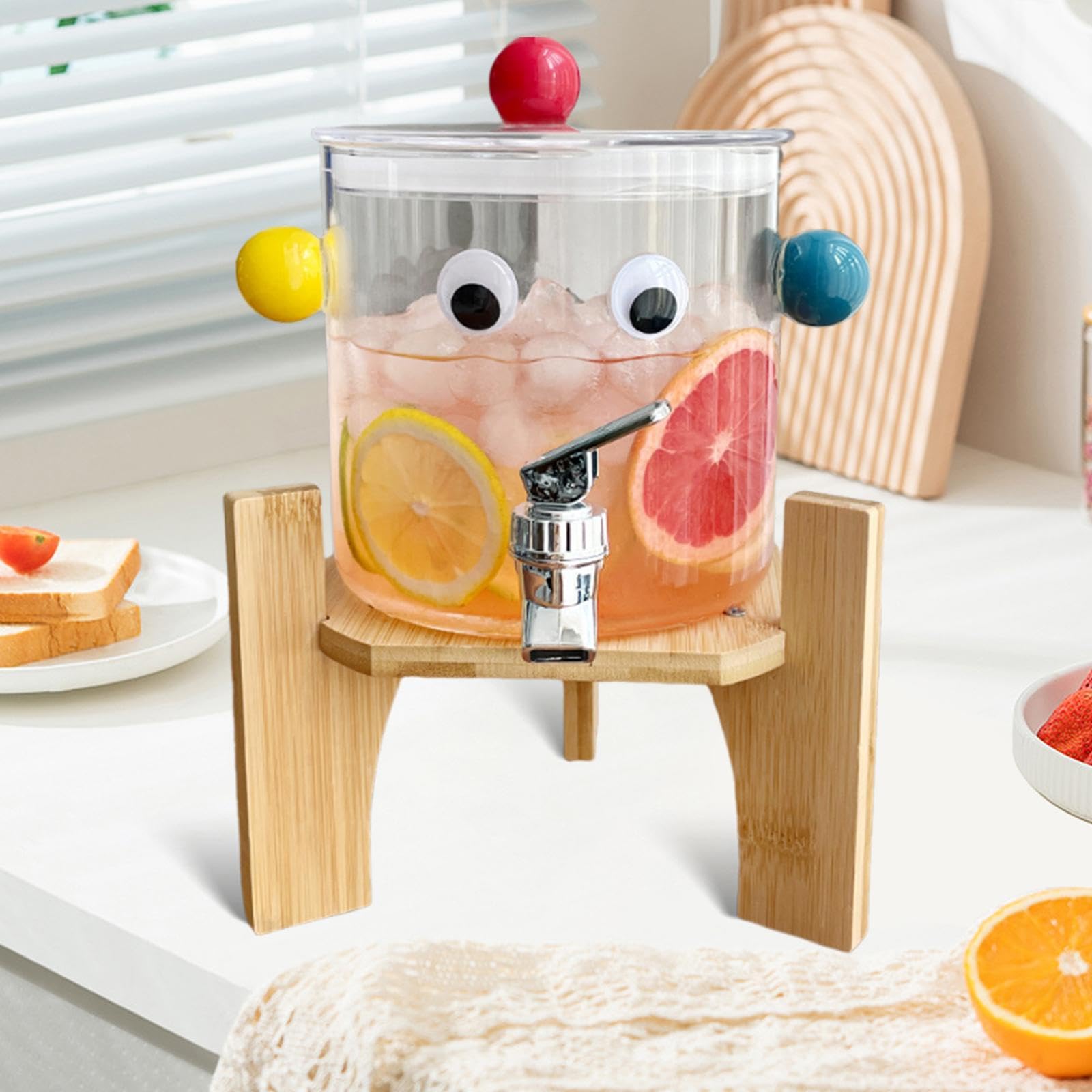 Fenteer Distributeur de Boissons Glacées En Verre avec Robinet En Acier Inoxydable Réservoir Étanche et Transparent Conservation Des Jus Eau et Café, avec Support En Bois