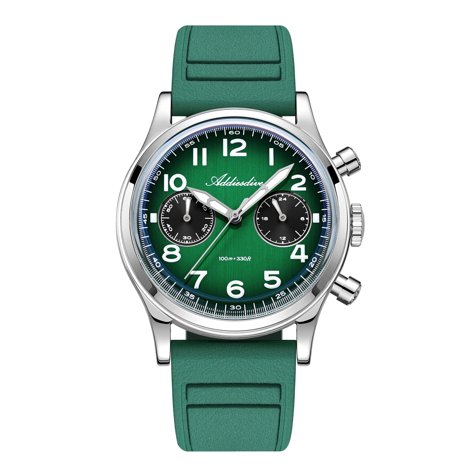 ADDIESDIVE 38 MM Orologio Uomo VK64 Movimento Cronografo FKM Cinturino in Gomma Fluorata Quadrante Panda Analogico Luminoso 100 M Impermeabile AD2516 Sportivo Casual