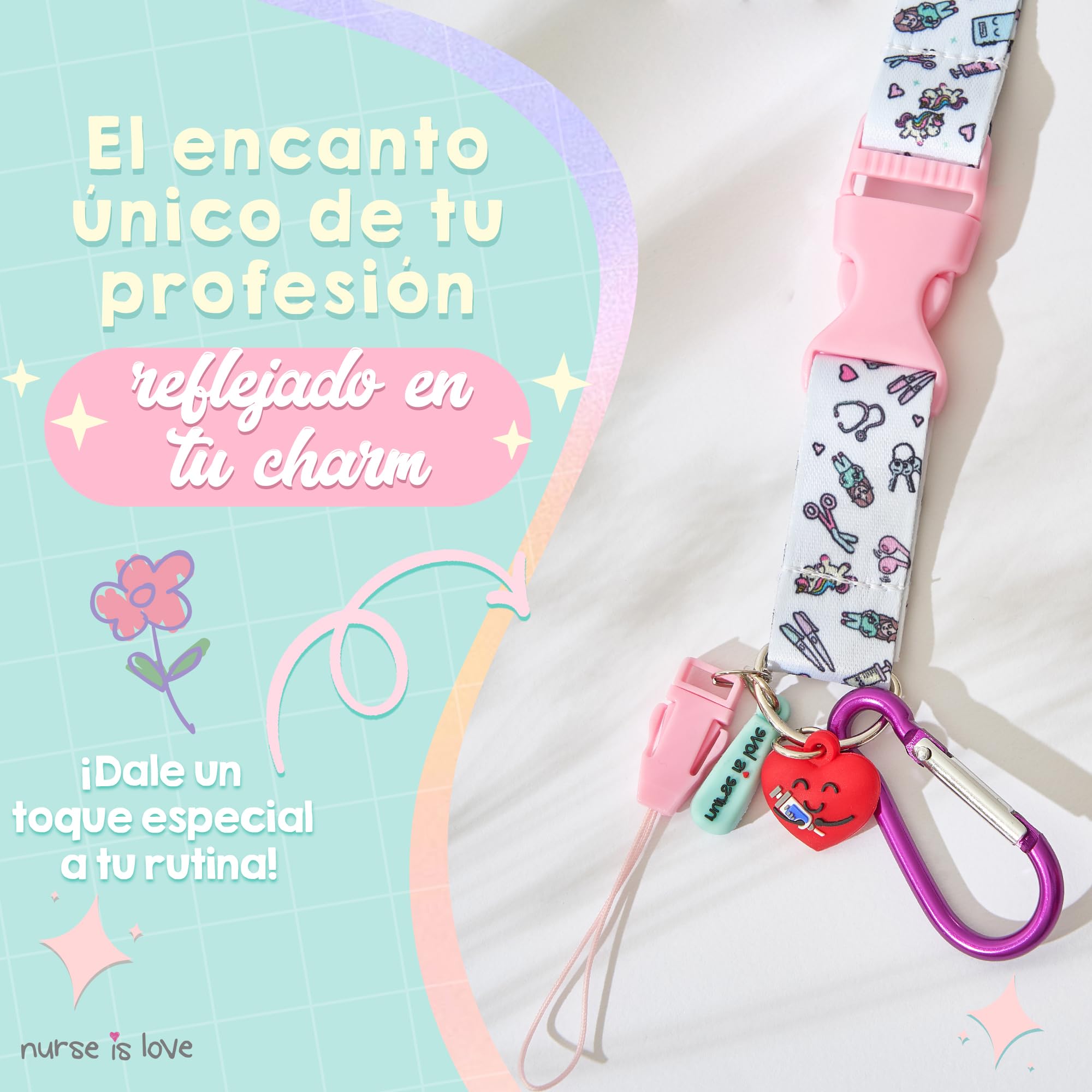 Nurse is Love Lanyard Enfermera Personalizado - Cuelga Llaves y Tijeras con Clip Sujetador de Acceso y Mosquetón Ideal para Porta Tarjetas Identificativas | Regalos Originales, Enfermera Accesorios