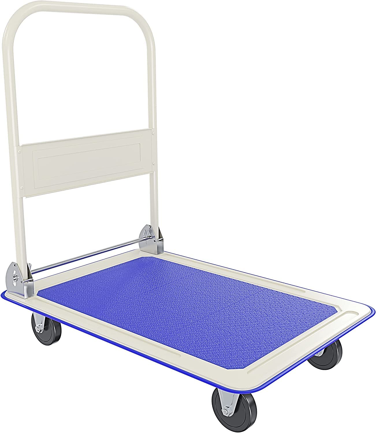 Carrello Pieghevole Tuttofare Richiudibile Portata Max 150 Kg Con 4 Ruote Carrellino Trasportatore Piattaforma Con Pianale In Acciaio E Rivestimento Antiscivolo Portapacchi 82 x 48 x 72 Cm Blu