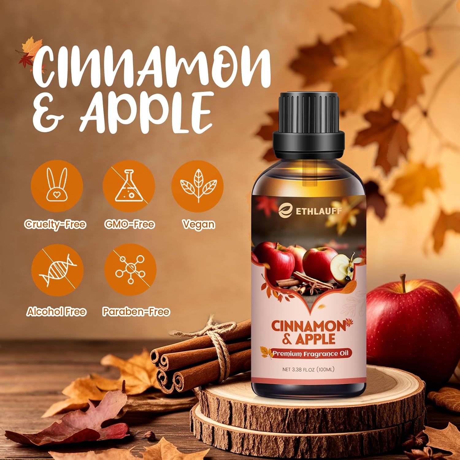 Cinnamon Apple Essential Oil, 100ml Fall Essential Oil for Diffusers for Home, Autumn Scented Oils for Candle & Soap Making, Bath Bombs, Massage - 3.38FL.OZ - Image 2