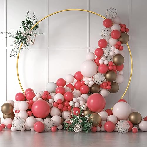 Miniatura 2 de Soporte de fondo redondo de 6.6 pies, marco de arco de globo dorado de metal, marco de telón de fondo de arco de flores de jardín, anillo de boda,