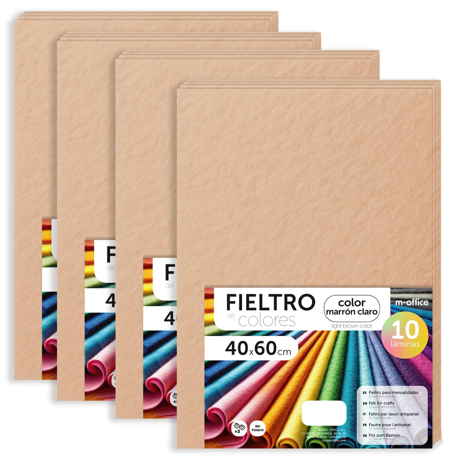 m-office Bastelfilz für DIY-Projekte, Filzplatten in bunten Farben, Weich und Flexibel, Material für Nähen und Patchwork Stoffe, Ideal Handarbeiten, Deko Kunsthandwerk, 20x30cm, (Hellbraun, 40 Stk)