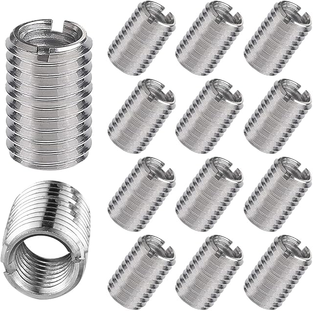 UTRUGAN 12 Pcs Thread Inserts Male Female Reducing Nut Inner M6*1.0 Outer M8*1.25 Self Tapping Thread Insert Stainless Steel Hardware Repair Tool Thread Repair Insert Kit for Furniture Projects Screws