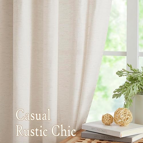 Miniatura 2 de Treatmentex Cortinas de Lino Semi Transparentes Naturales de 84 Pulgadas de Largo, Cortinas de Mezcla Country Falx para Sala de Estar, Casa de