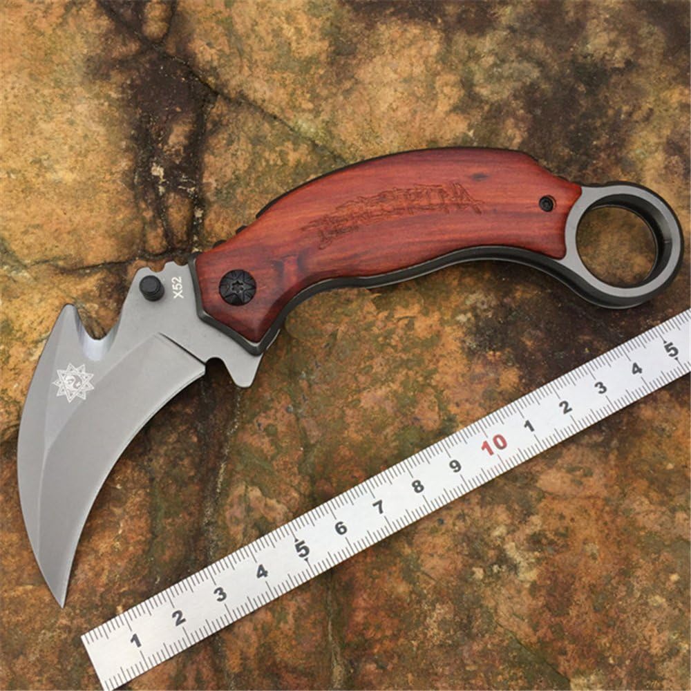 Speedy Panther Karambit Folding Pocket Knife Outdoor Claw Cutter Tool Portable Survival Camping Knife Wood Handle
