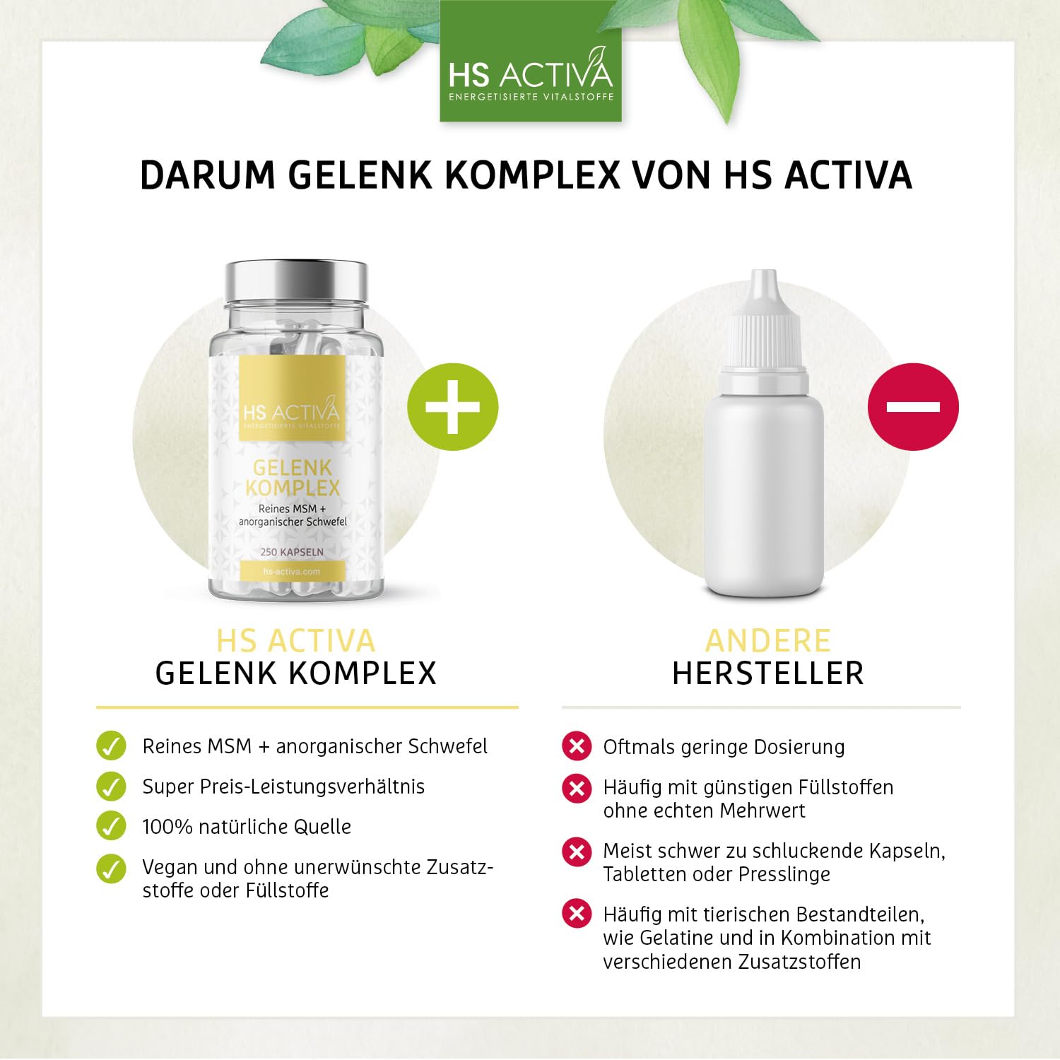 HS Activa Gelenk Komplex 250 MSM Kapseln hochdosiert, Methylsulfonylmethan