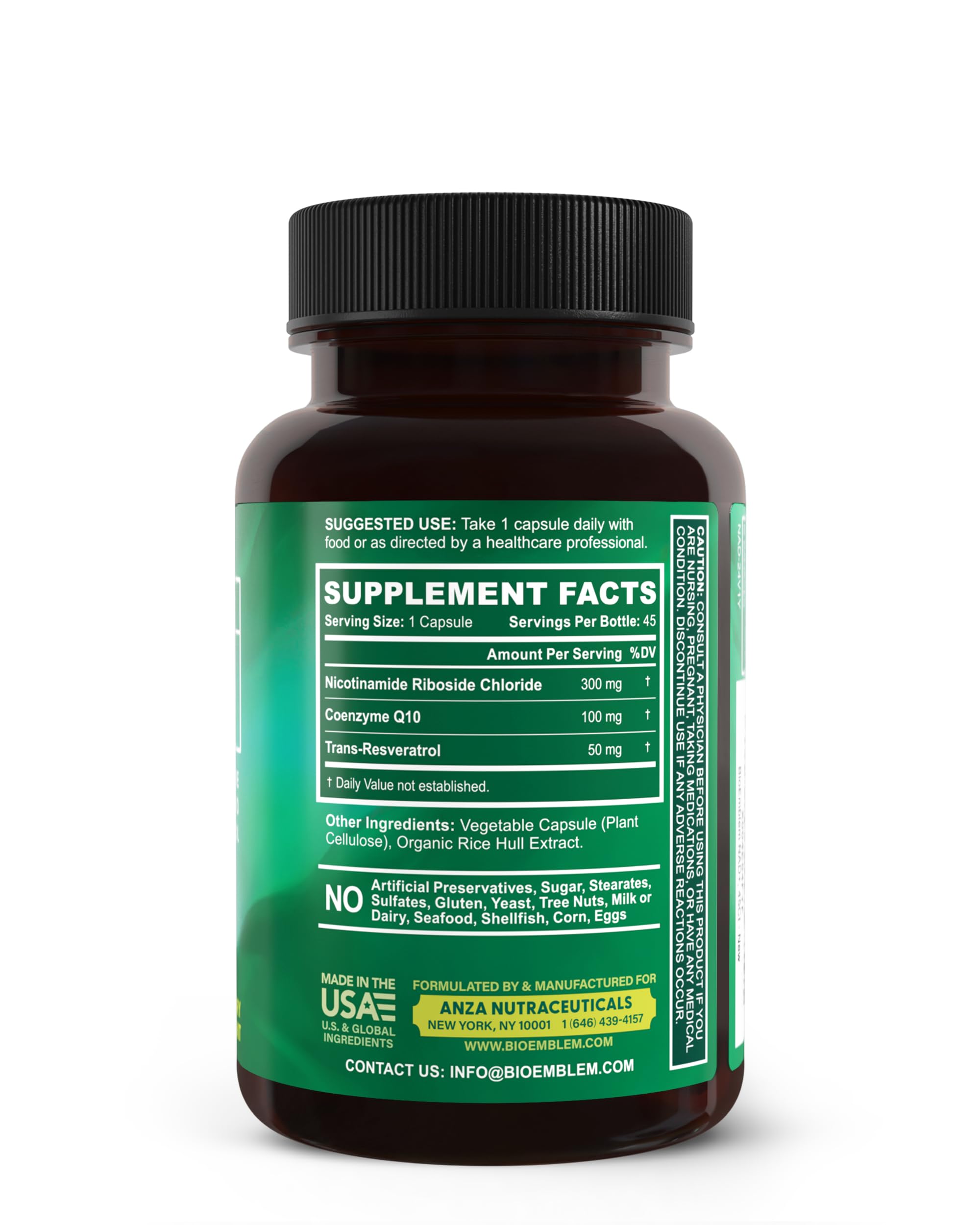 BioEmblem NAD+ - 300mg Nicotinamide Riboside, CoQ10 & Resveratrol, 45 Caps — Amazon image 6