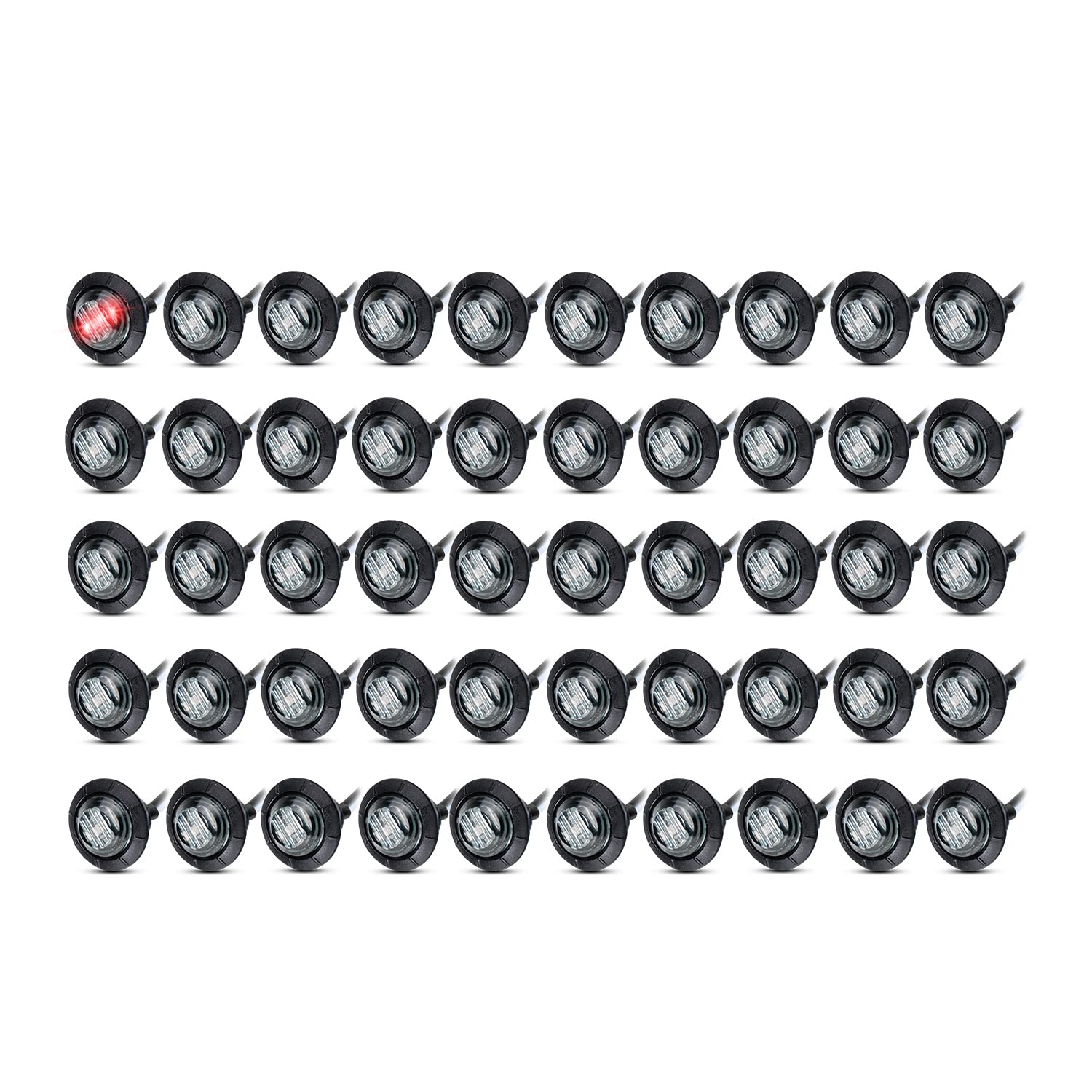 MADCATZ (Pack of 50) Meerkatt 3/4 Inch Small Round Smoked Lens Red 3 LED Sealed Side Marker Indicator Light Clearance Lamp Fit for Boat PickupTruck Trailer with Grommets 12V DC