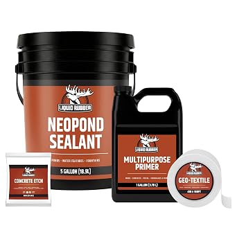 Liquid Rubber NeoPond Waterproof Concrete Pond Sealant Kit, 5 Gallon | Complete Concrete Pond Kit 5-Gallon Sealant, Multi-Purpose Primer, Concrete Etch and Geo-Textile. Full Prep to Finish.