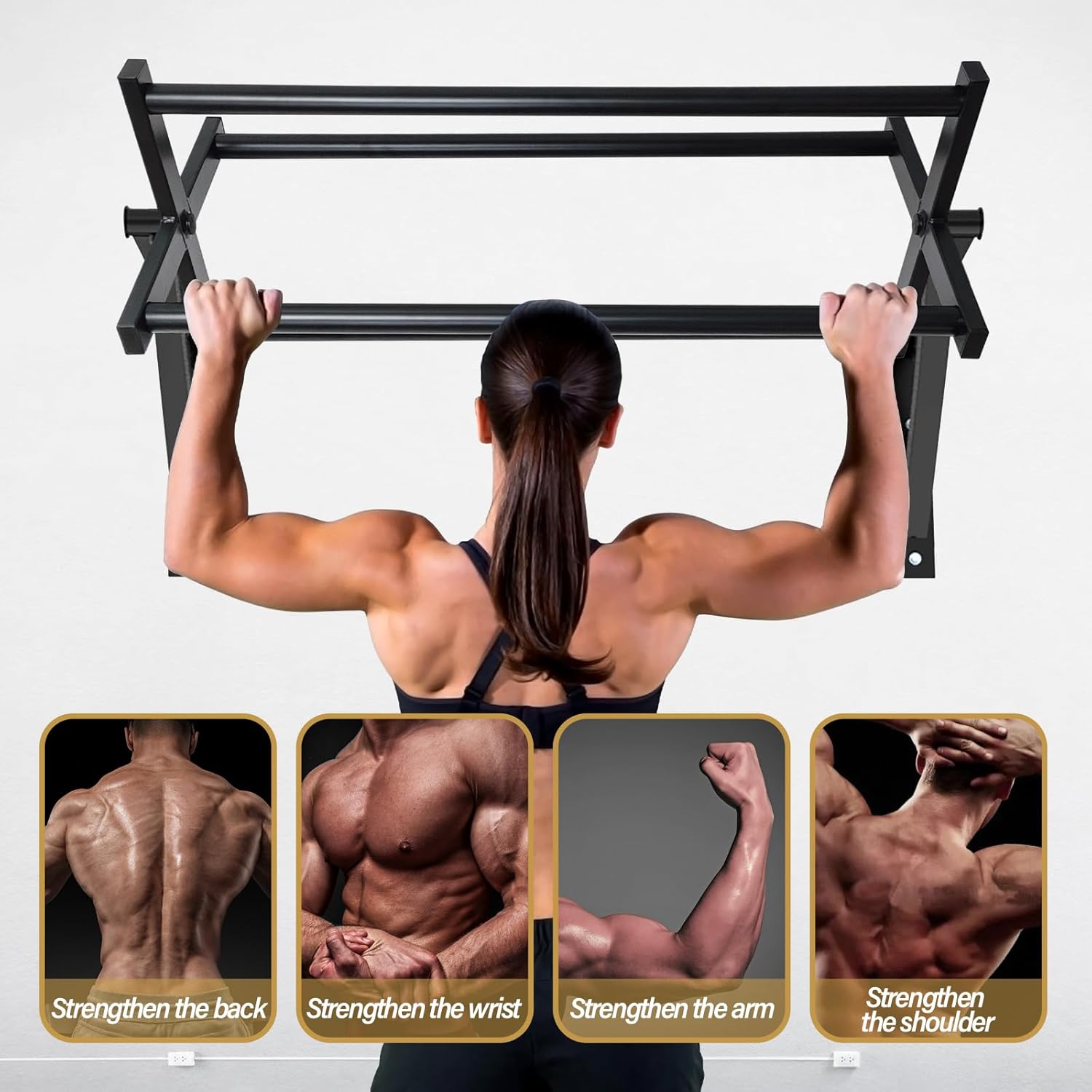 BDL Wall Mounted Pull Up Bar Chin Up bar Multifunctional Dip Station for Indoor Home Gym Workout, Power Tower Set Training Equipment Fitness Dip Stand Supports to 440 Lbs