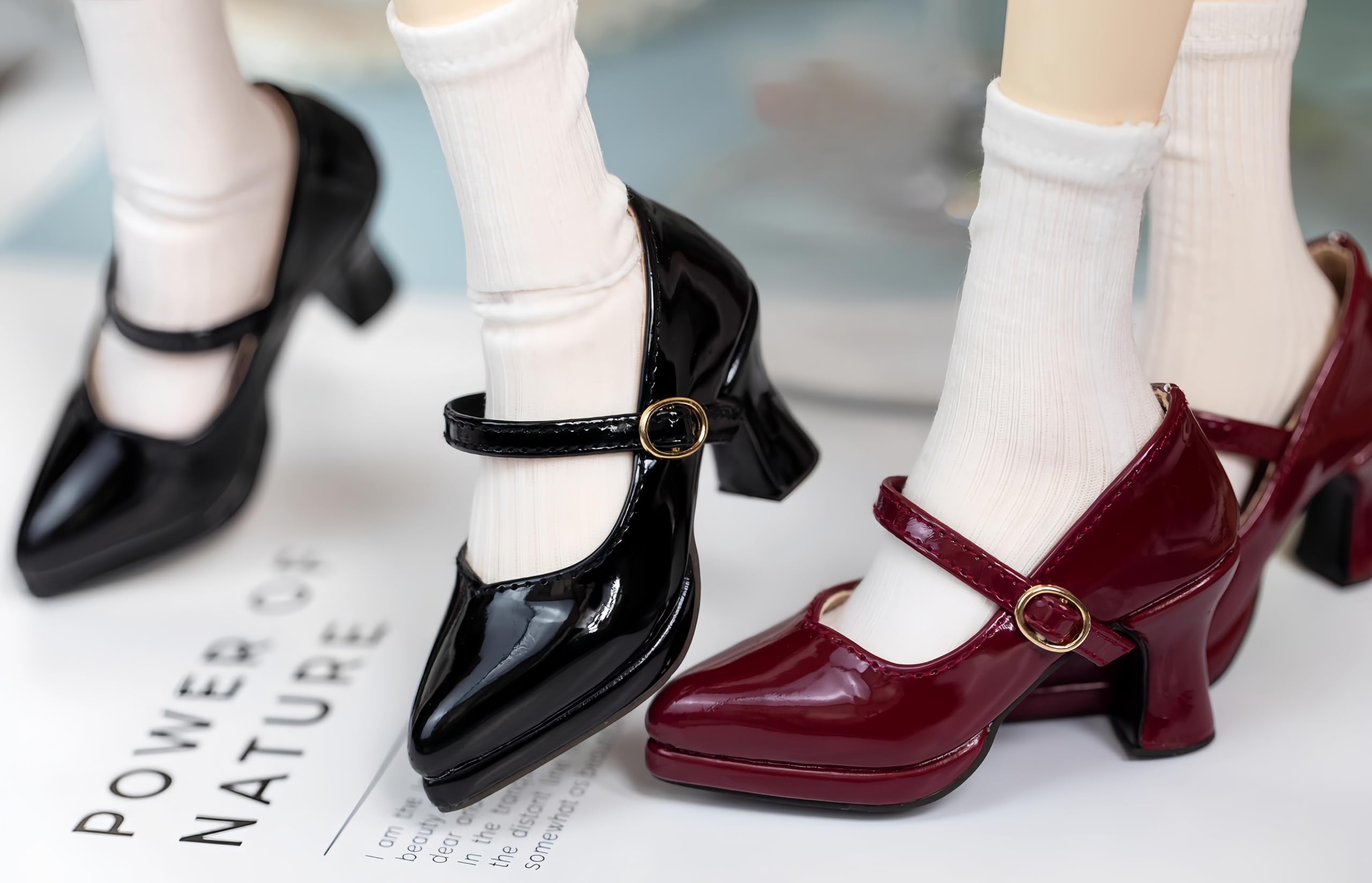 AMITD BJD Doll Shoes Carefully Crafted Fashion High Heels for 1/3 1/4 1/6 11.8 18 24 inch BJD Doll Gifts for Doll Lovers (Glossy White, 1/3)