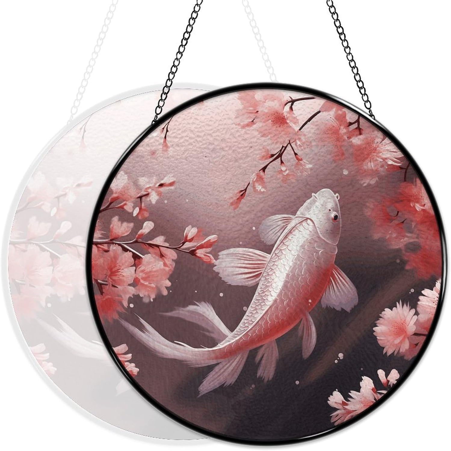 30x30cm Round Stained Glass Suncatcher for Window Hanging Decor with Chain