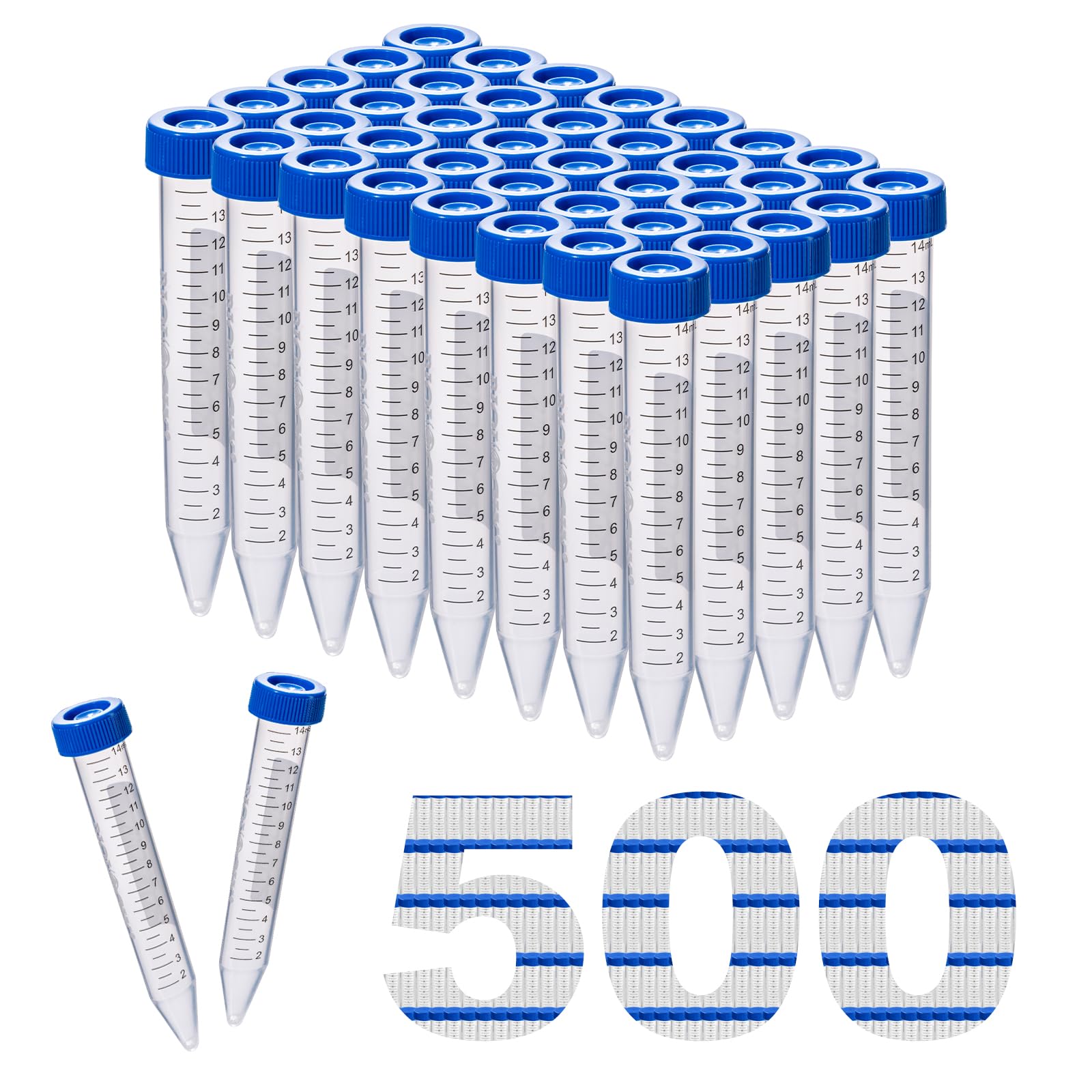 500 provette centrifughe in plastica da 15 ml, provetta in plastica, con graduazione, per esperimenti di chimica di laboratorio, coperta di tenuta (15 ml)