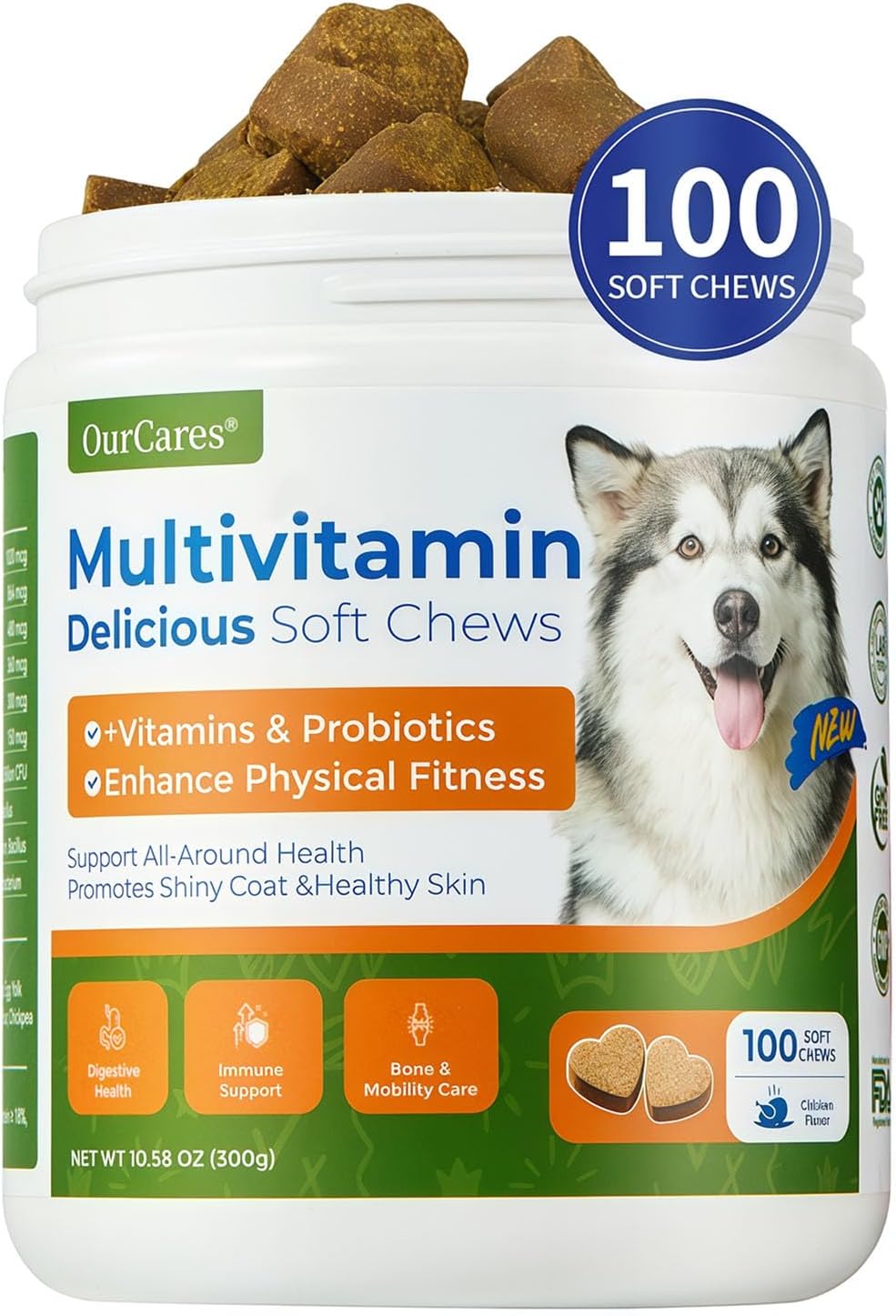 Dog Multivitamins Chewable – Dog Vitamins Multivitamin Soft Chews for Everyday Vitamins Dogs, Skin & Coat, Hip & Joint Support, Puppy & Senior Dogs, Chicken 100 Chews