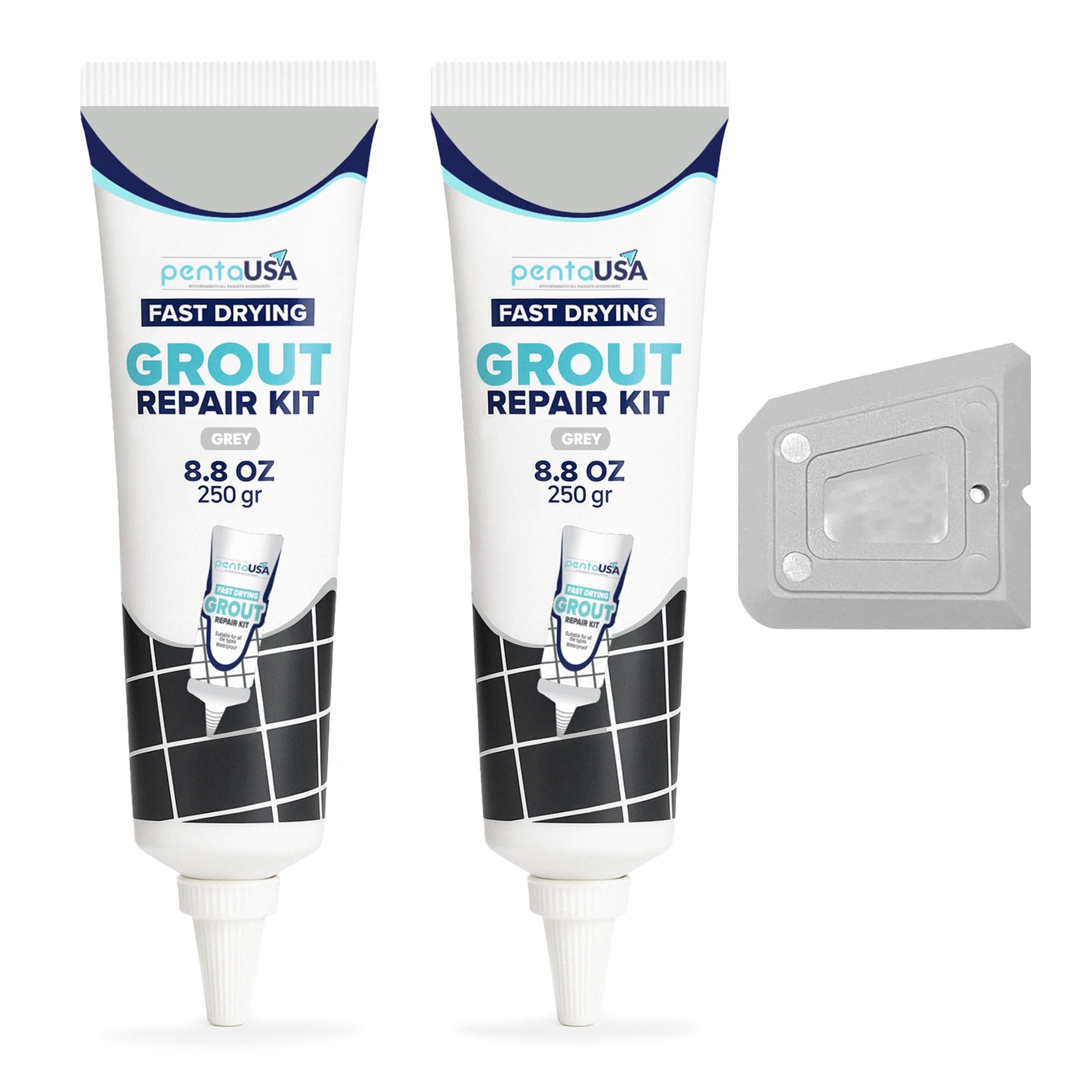 Grout - Ready Mixed Grout Reviver - Fast Drying, No Sealer Required, Perfect for Bathroom, Shower and Kitchen + Mould Protection - 2 Pack / 500g (Grey)