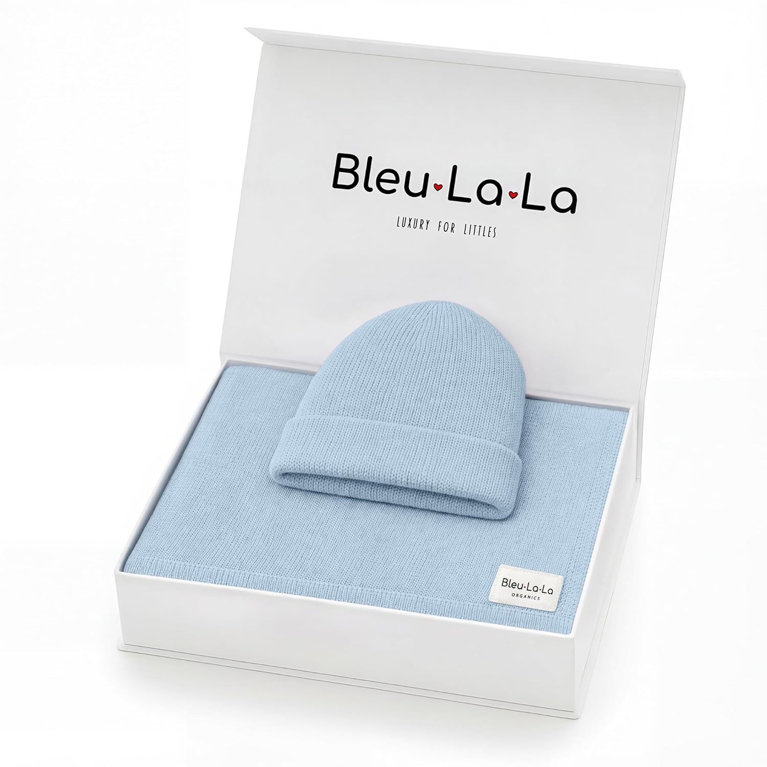 Baby Gift Set – Organic Cotton Newborn Blanket Essentials, Thoughtful Baby Shower & New Baby Gift for Boys & Girls (Luxe – Sky Blue)