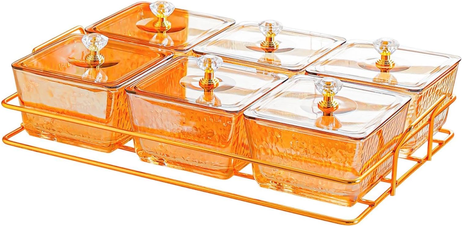 Compartmented Snack Serving Tray with Lid, PP Storage Box, Separate And Sturdy Compartments, Ideal for The Kitchen, The S, Orange