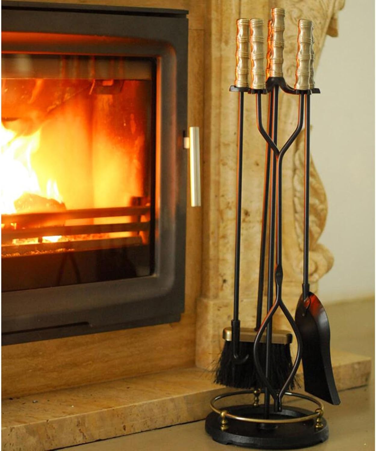 Katzowen Fire Place Tool Kit with Tongs Shovel Broom Poker, 76cm/30in Fireplace Tool Set for Indoor Outdoor, Cast Iron Accessories Set for Stove Hearth