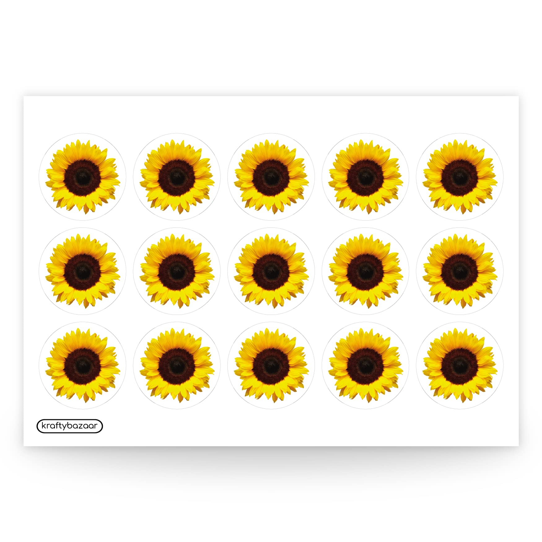 Pack of 180 Sunflower Flowers Paper Labels, 37mm Self-Adhesive Stickers, Multipack Floral Craft Decor Labels