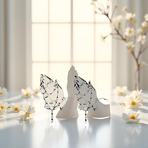 Miniatura 6 de Juego de 2 calcomanías para automóvil, diseño de manos blancas y perlas, rosario personalizado, calcomanías impermeables de Cristo para laptop,