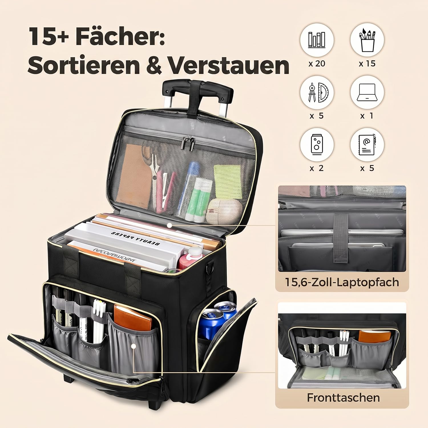 Ytonet Lehrertasche Damen, Rucksack mit Rollen, Arbeitstasche Damen | Mit Isolierter Lunchtasche, 15,6 Zoll Laptoptasche mit Rollen, Lehrertasche Damen Große mit Rollen für Arbeit Büro, Farbblock