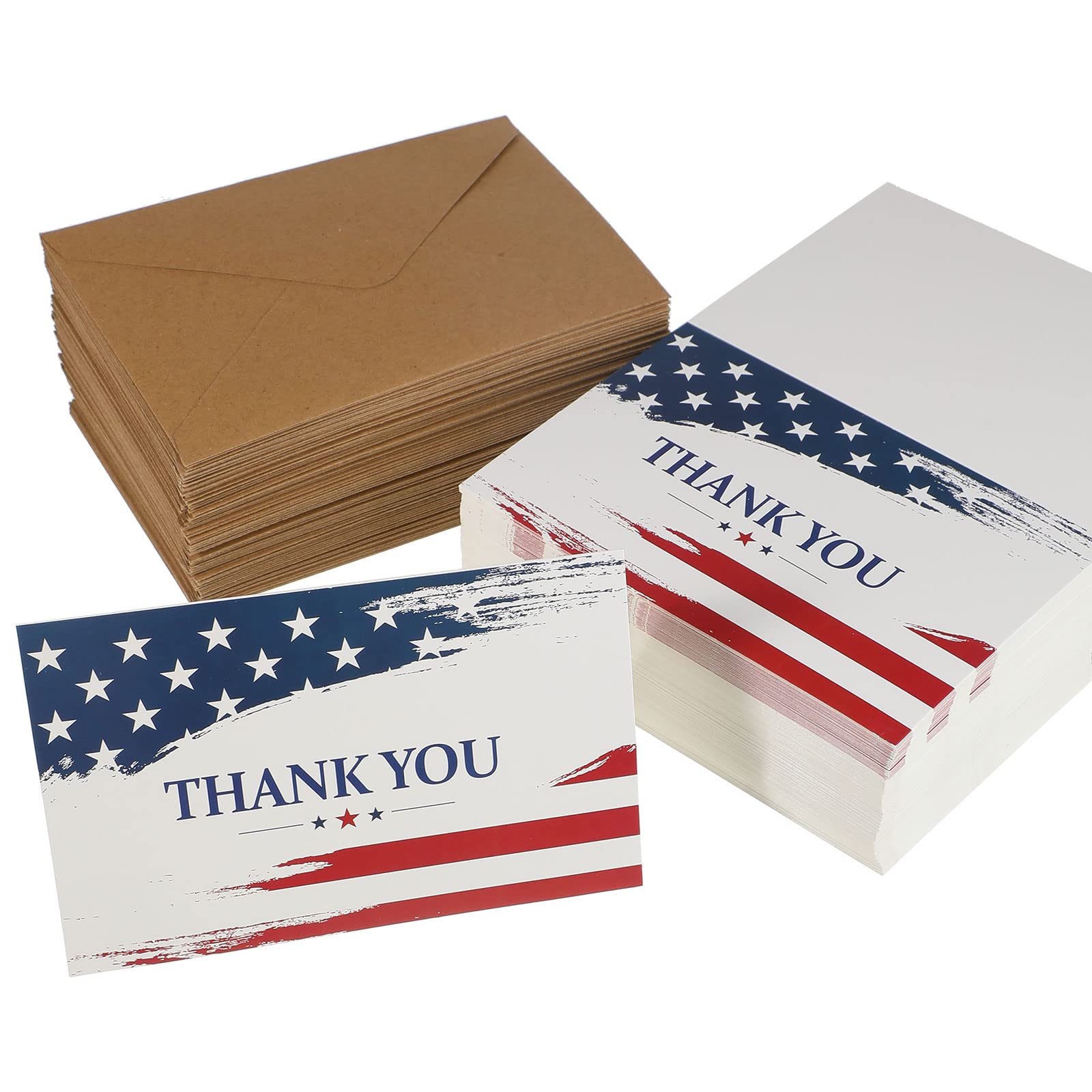 200 Set Blank Patriotic Thank You Cards with Envelopes Military Appreciation Note Greeting Cards Bulk American Flag Thank You Postcards Cards for