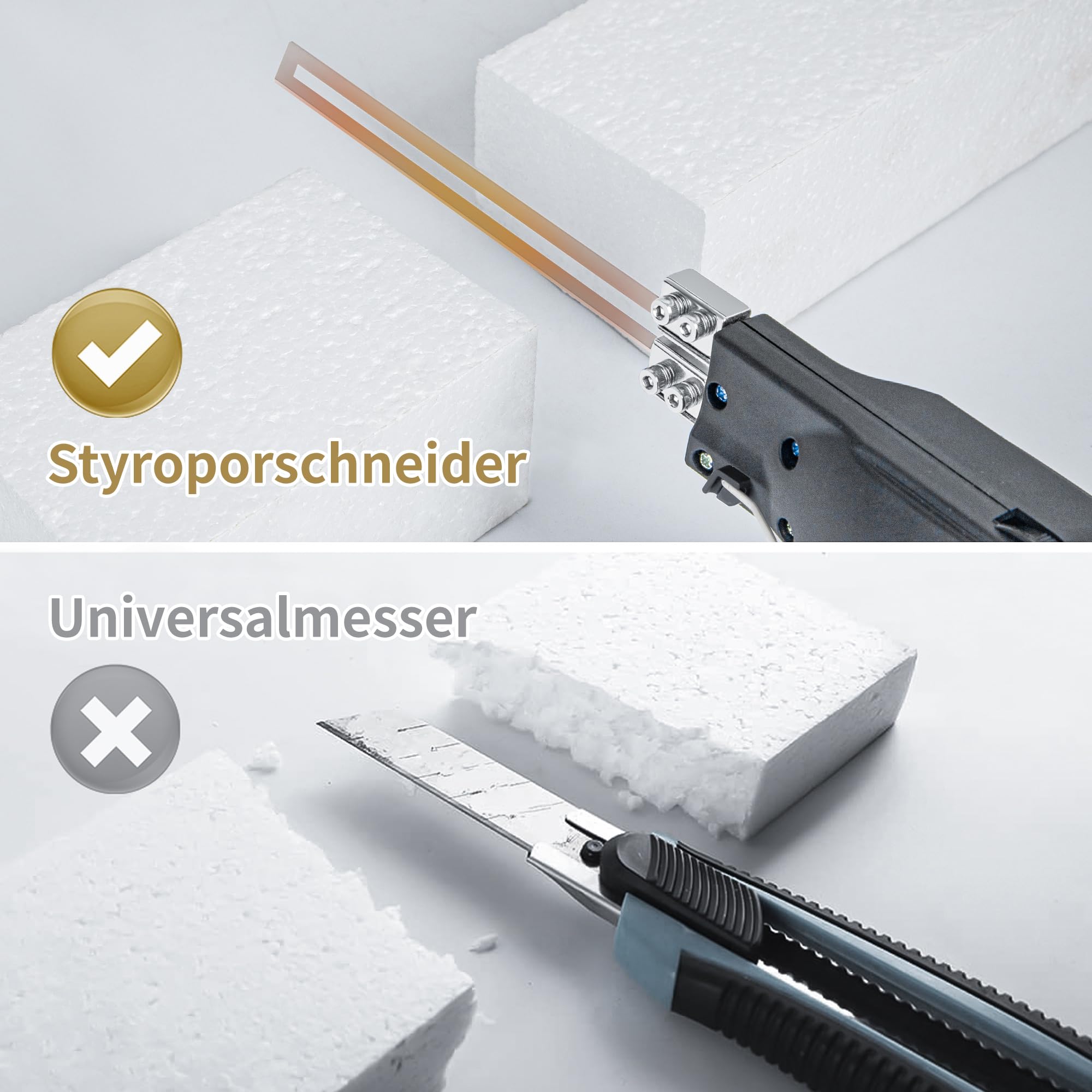 Styroporschneider Styrocutter mit 2x 150mm + 2x 200mm geraden Klingen Styroporschneider - Handschneider mit Klingen